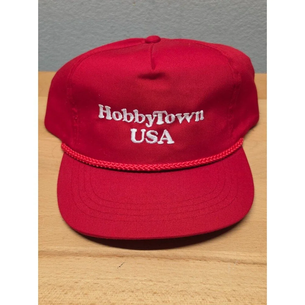 Yupoong HobbyTown USA Baseball Cap Snapback Adjustable Red White Rope Men's OSFA
